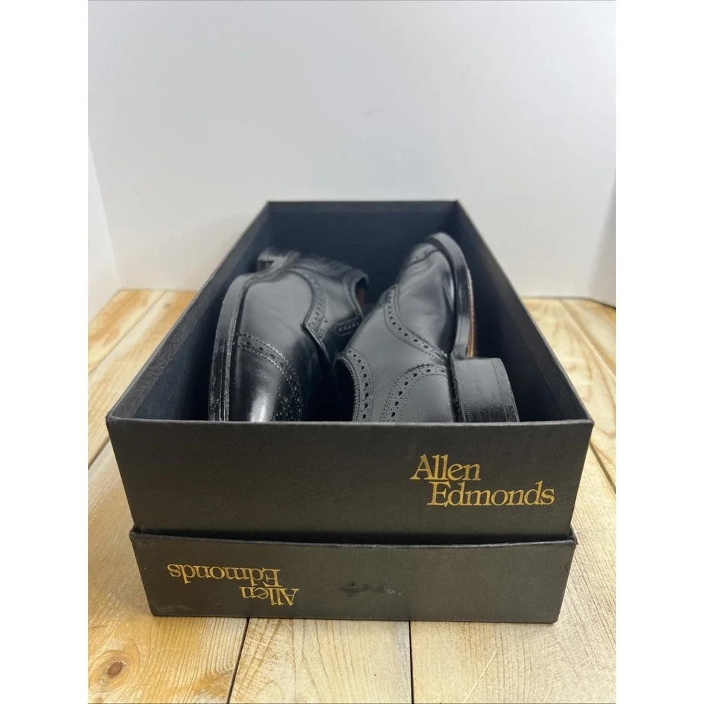 Allen Edmonds ‎ Mens 9 C Sanford Black Leather Cap Toe Dress Oxford w/Box